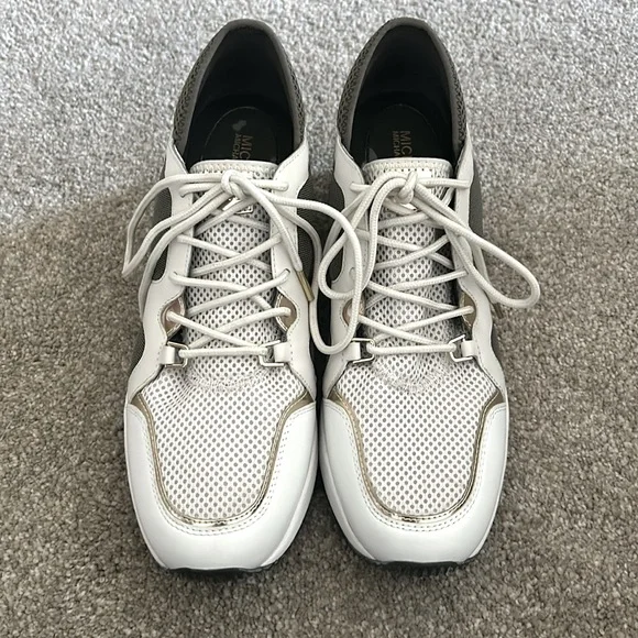 Michael Kors Mesh Sage and Gold Platform Sneakers Size 10 - Picture 2 of 12